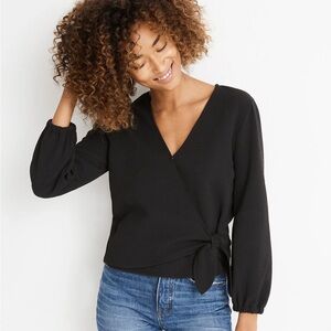 Madewell Texture & Thread Crepe Wrap Top in black